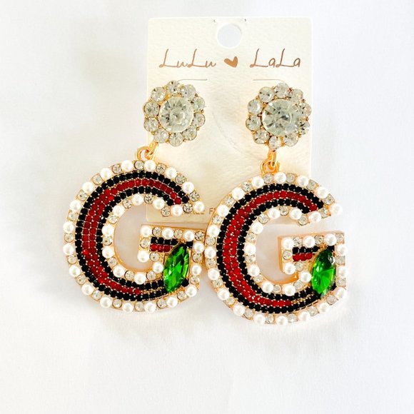 SOLD OUT❣️🔥🔥🆕BLING GOLD RHINESTONE G EARRINGS - Picture 3 of 3